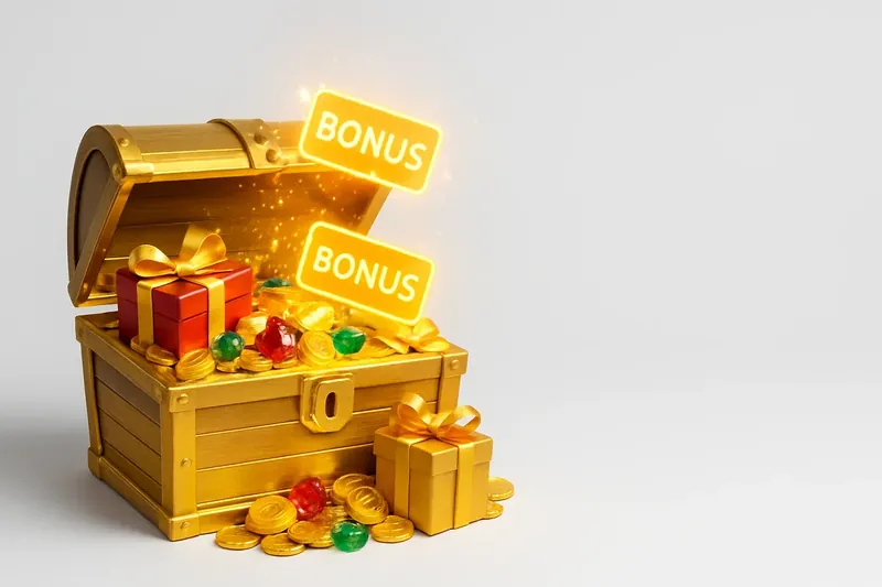 Golden Bonus Chest Golden treasure chest with coins, gems, gifts, and glowing bonus tags